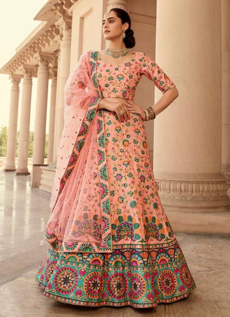 Peach Colour Khushbu VEENA 2 Wedding Wear Bridal Embroidery With Print Work Latest Lehenga Choli Collection 2034